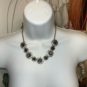 CRYSTAL Floral Necklace 2003 BEAU DEFI collection clear&black Crystals NOSV USA